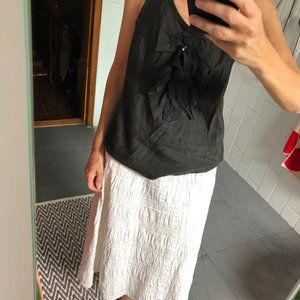 J. Crew Off-black Cotton/Silk Voile Tank Top w/ Ruffled, Embellished Center